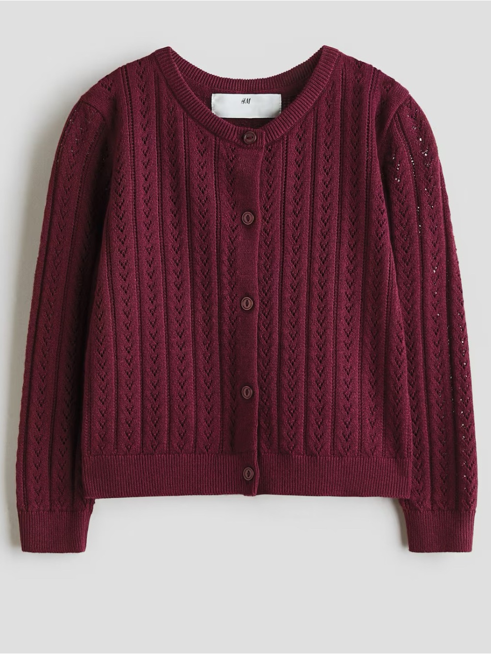 Girls NWT size 6-8
H&M Pointelle knit Button Cardigan - Burgundy